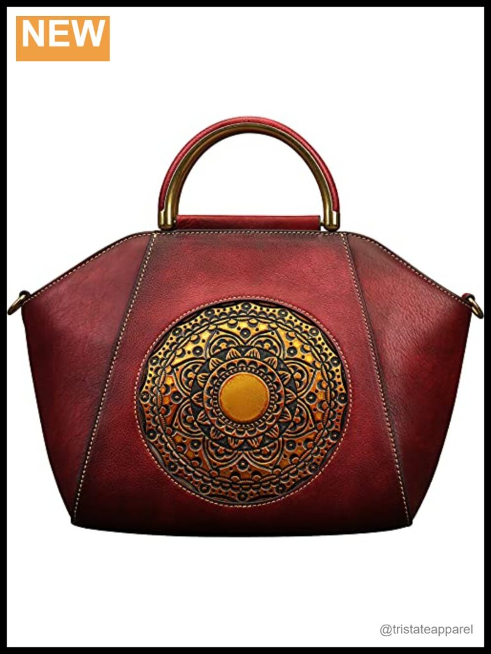 Genuine Leather Satchel Handbag Embossed Totem Crossbody Purse